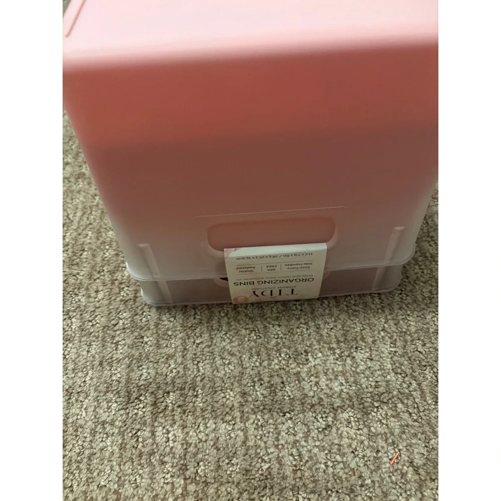 Pink Ombre Frosted Plastic Storage Bins with Handles Set of 2 Laundry Organizers